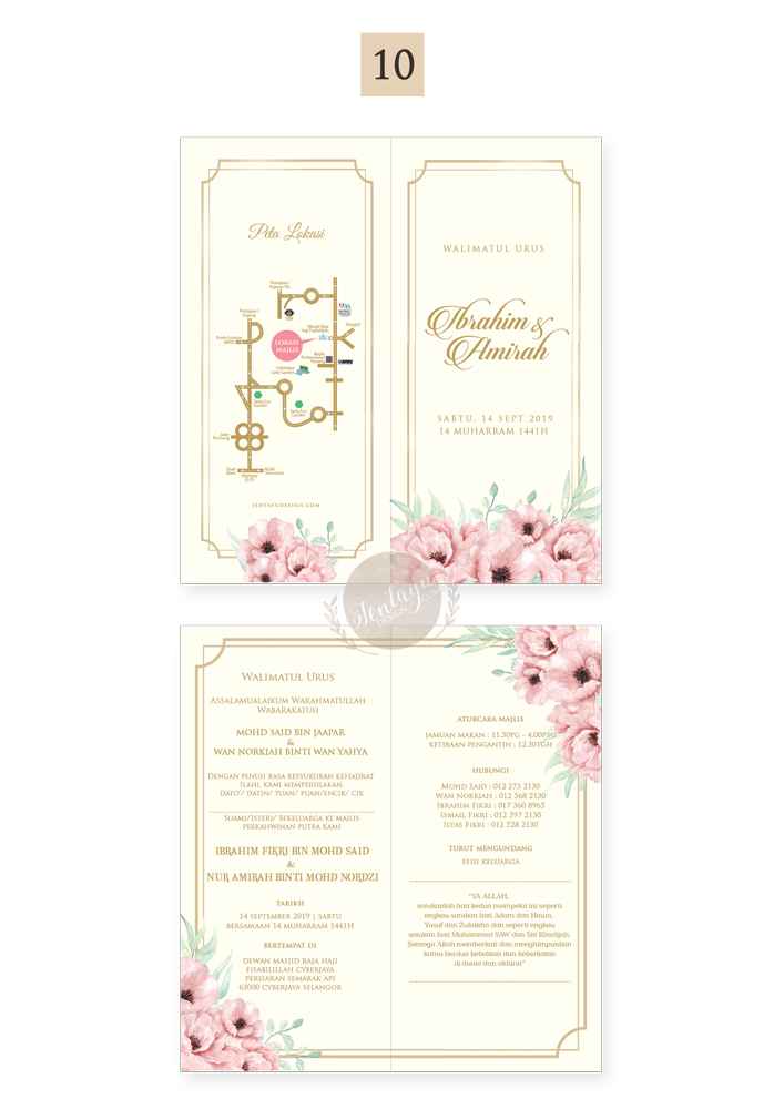 jentayu design kad kahwin warna penuh berlipat full colour color folded wedding cards DL 4x8